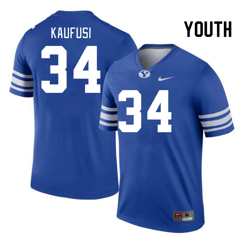 Youth #34 Maika Kaufusi BYU Cougars College Football Jerseys Stitched-Royal
